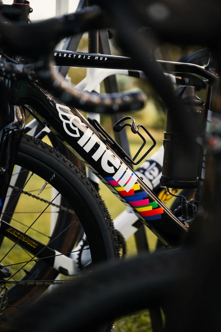 Gravel bikes lined up and ready before the start